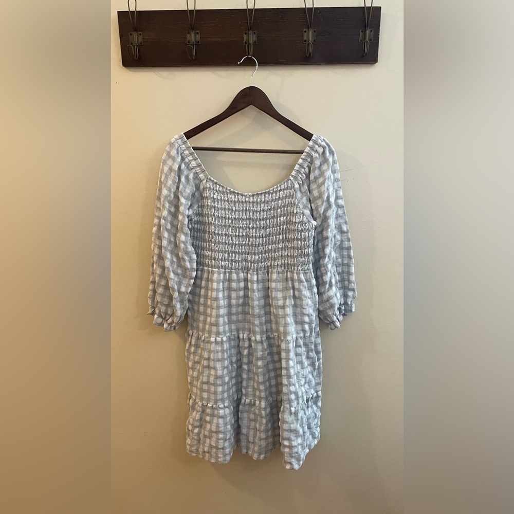 Lindsay Brooke x Roolee Plaid Gingham Smocked Casual  Mini Dress Size Large
